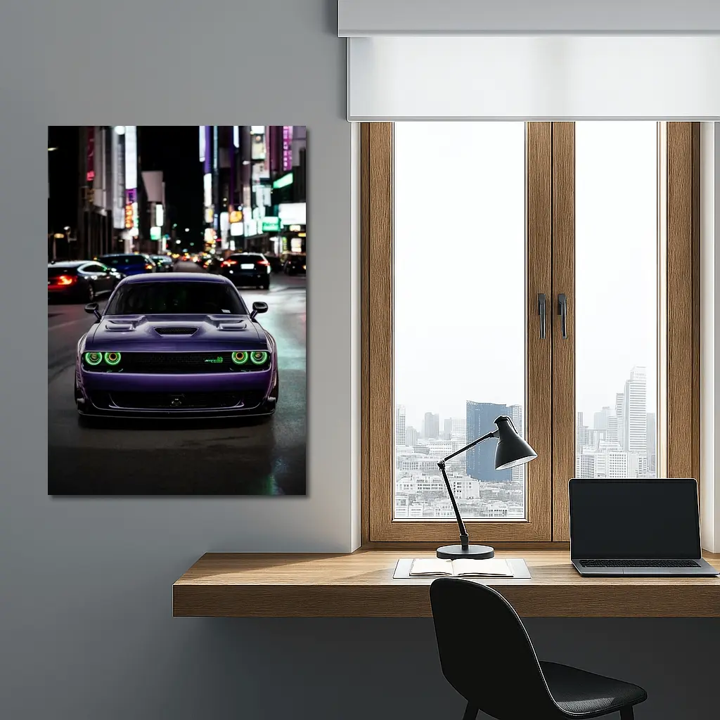 Dodge Challenger SRT Purple Night City Street – Wall Art