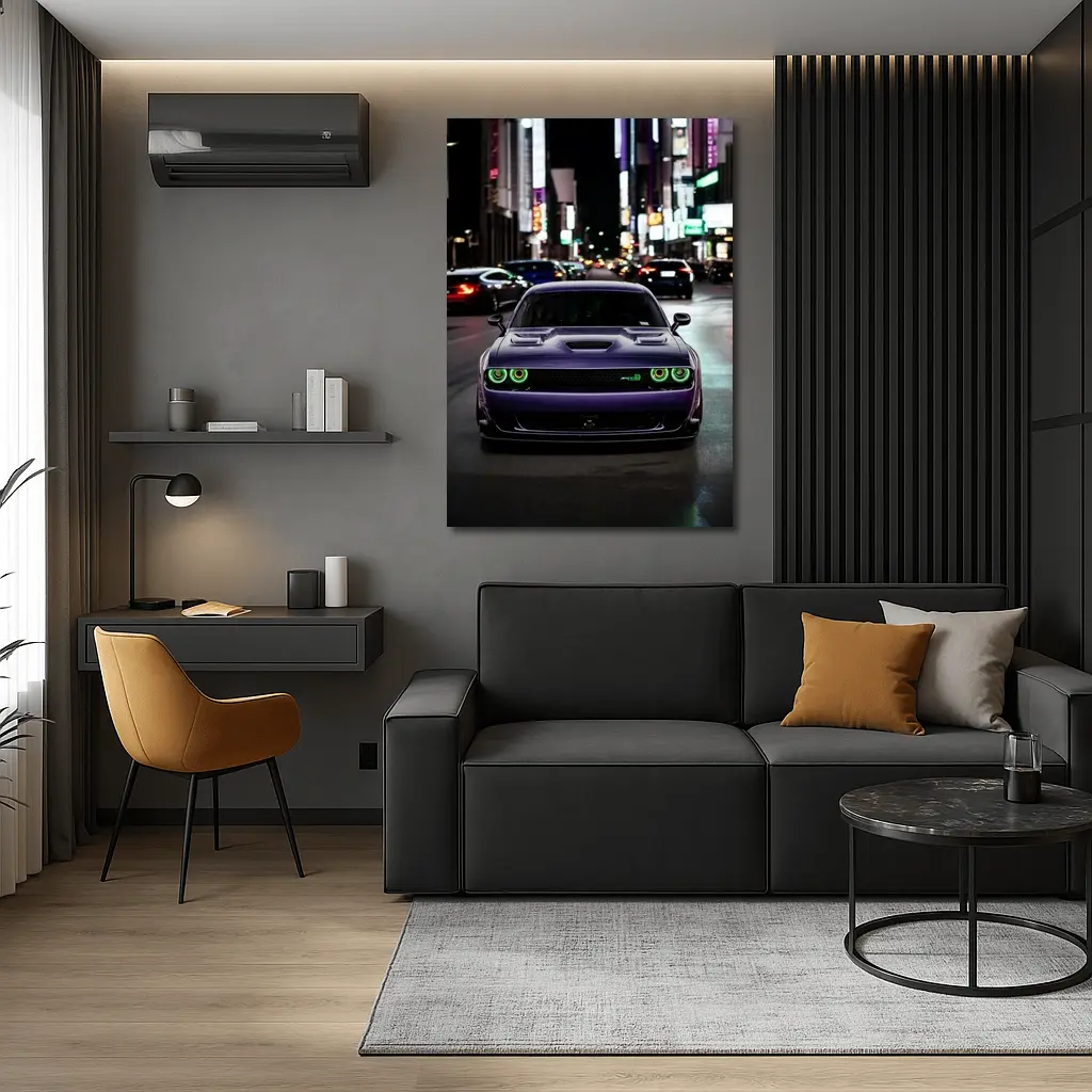 Dodge Challenger SRT Purple Night City Street – Wall Art