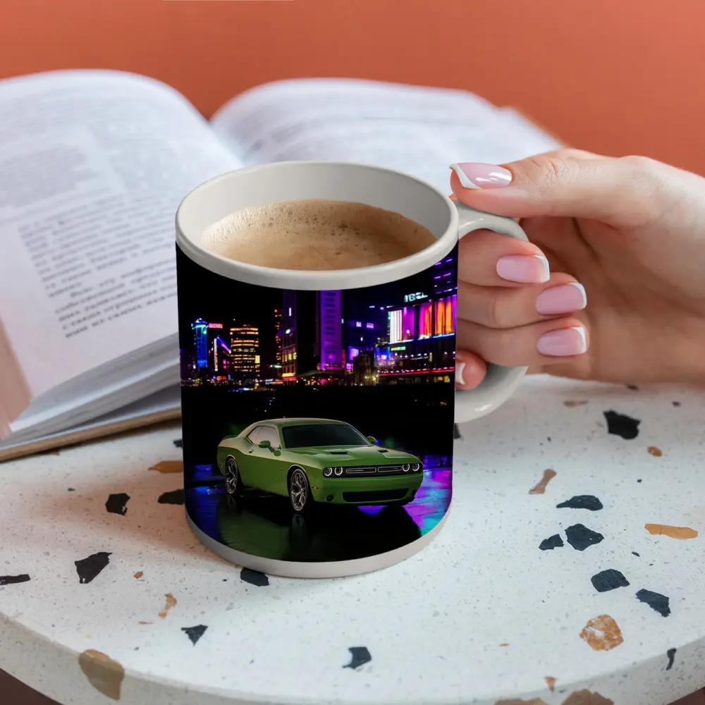 Dodge Challenger Green Neon Night City – Mugs