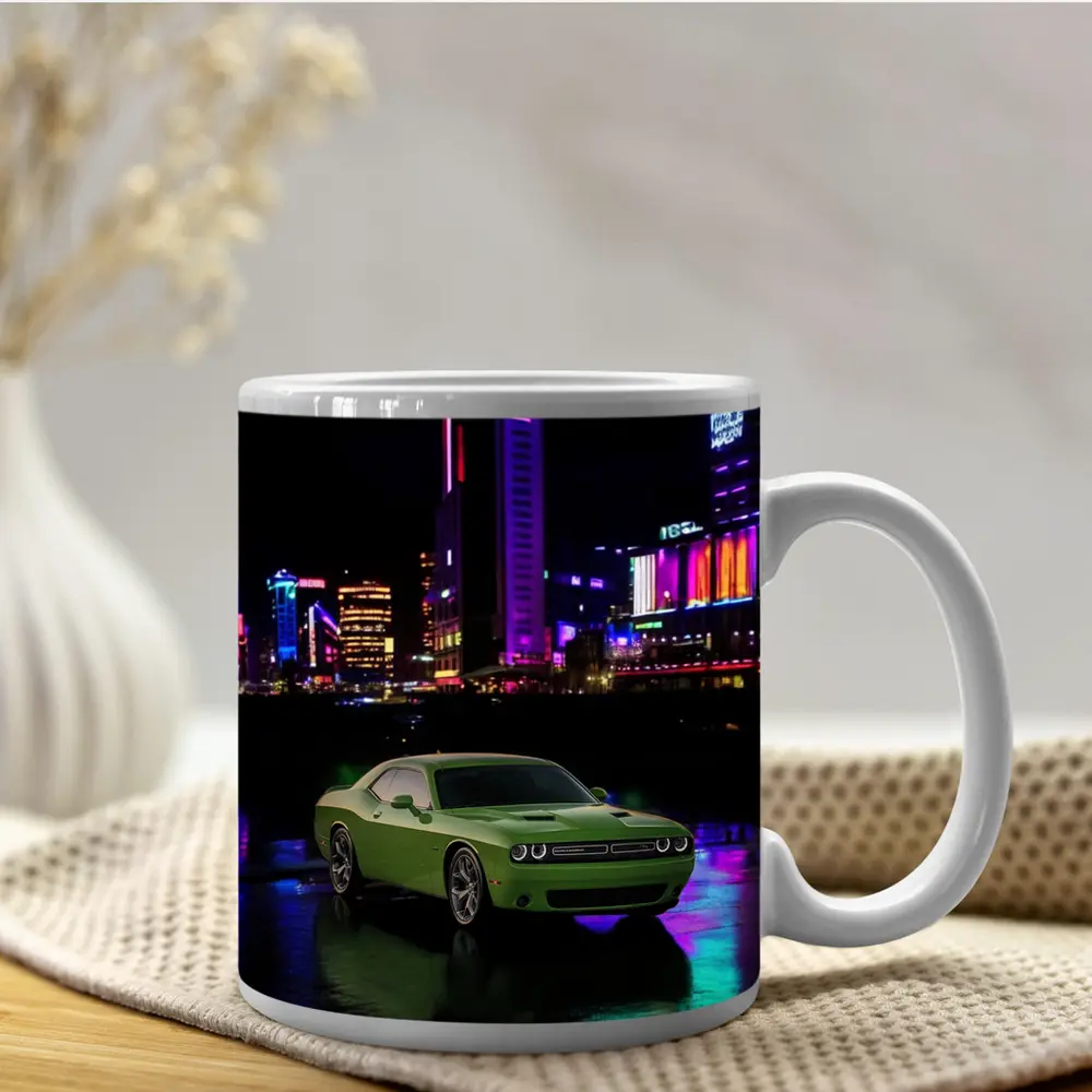 Dodge Challenger Green Neon Night City – Mugs