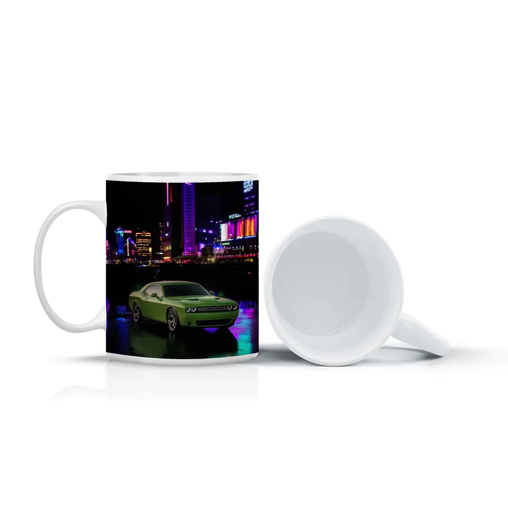 Dodge Challenger Green Neon Night City – Mugs
