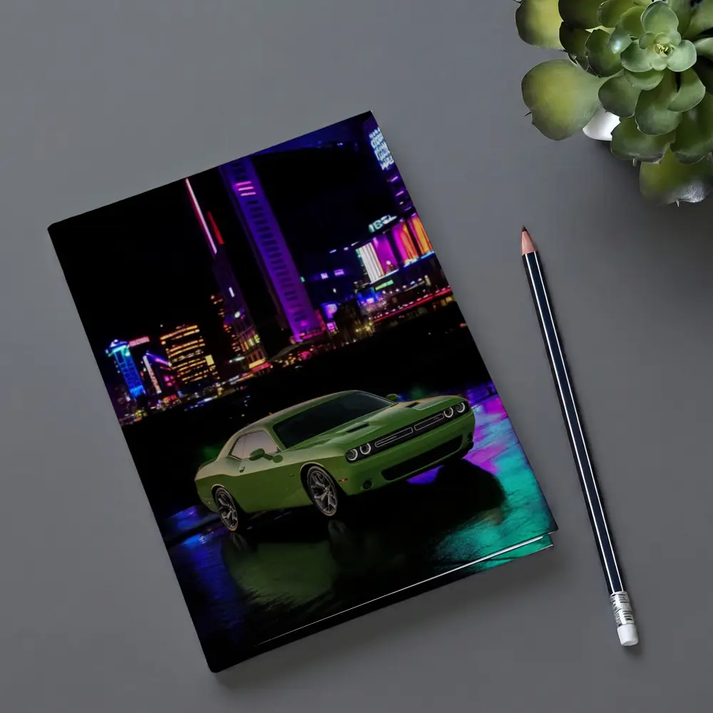 Dodge Challenger Green Neon Night City – Notebooks
