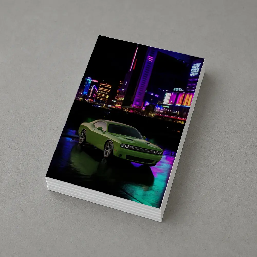 Dodge Challenger Green Neon Night City – Postcards