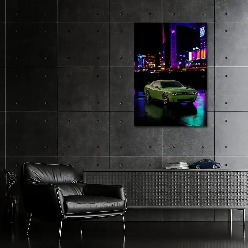 Dodge Challenger Green Neon Night City – Wall Art