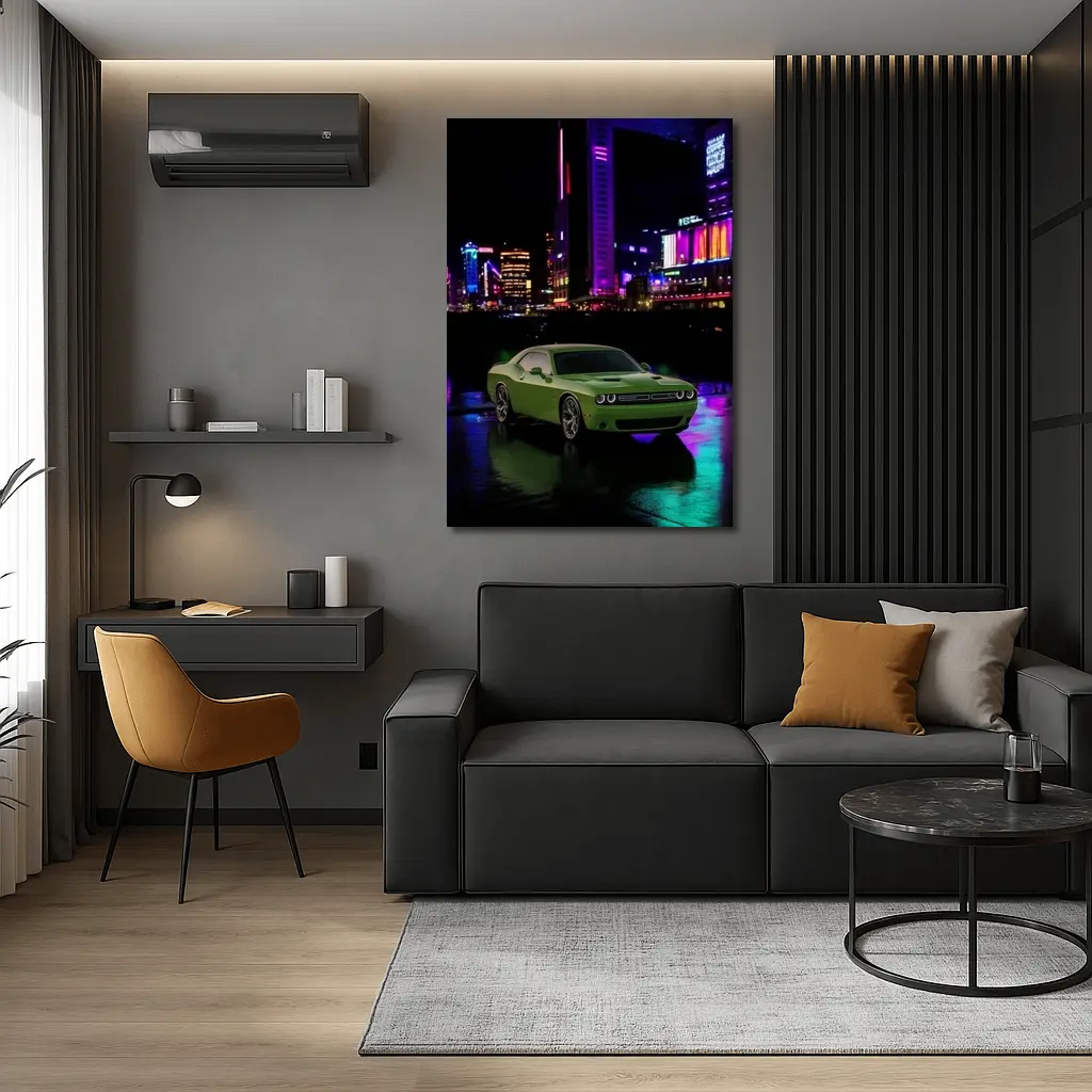Dodge Challenger Green Neon Night City – Wall Art