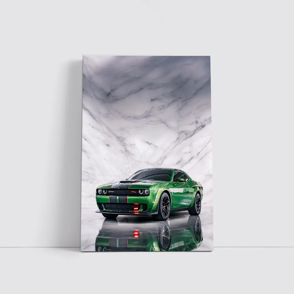 Dodge Challenger Green on Marble Background – Wall Art