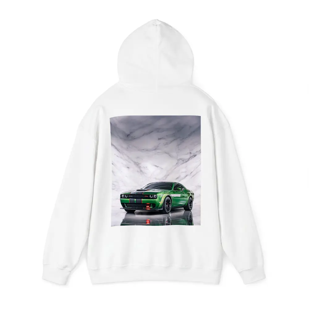 Dodge Challenger Green on Marble Background – Hoodies