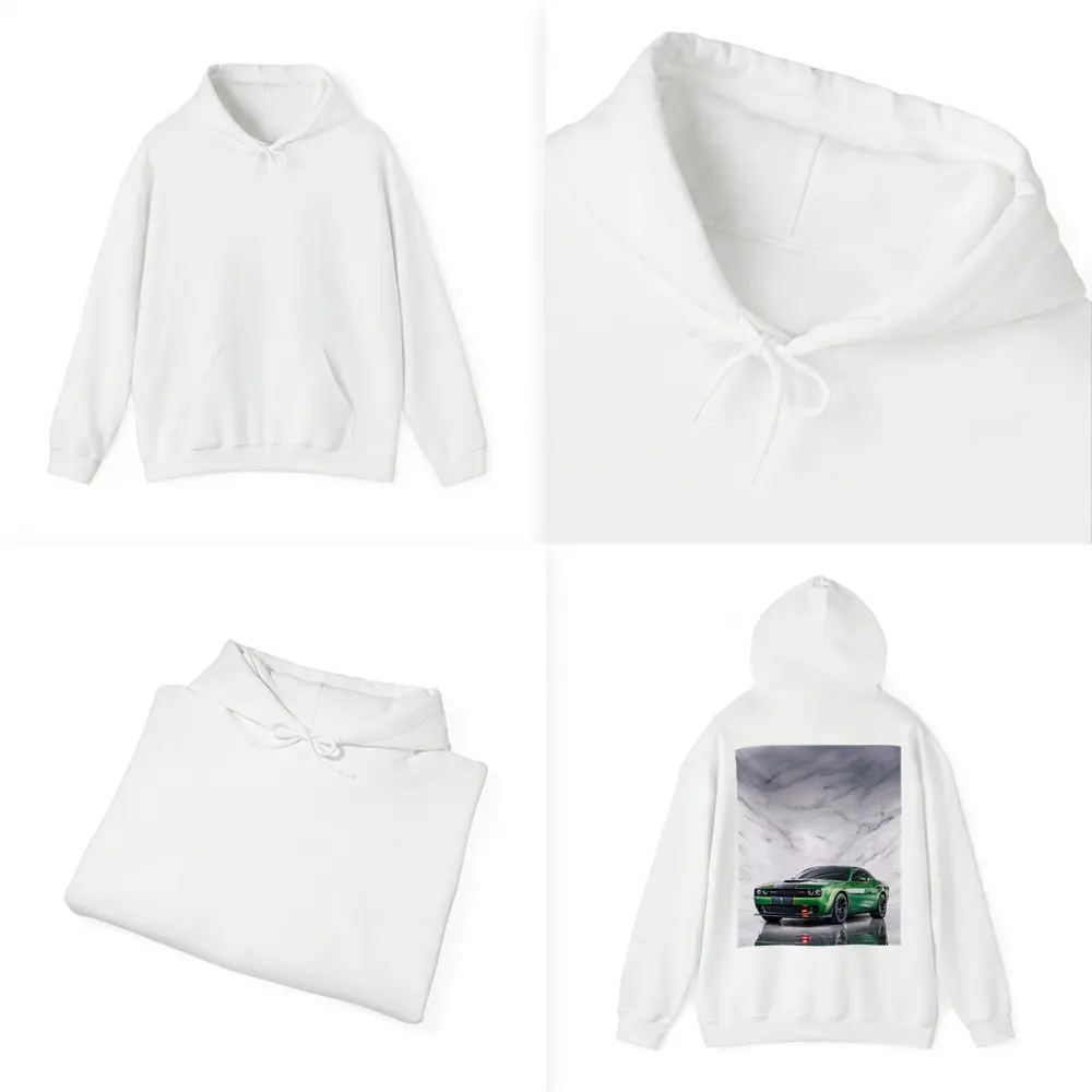 Dodge Challenger Green on Marble Background – Hoodies