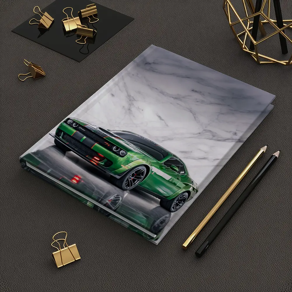 Dodge Challenger Green on Marble Background – Notebooks