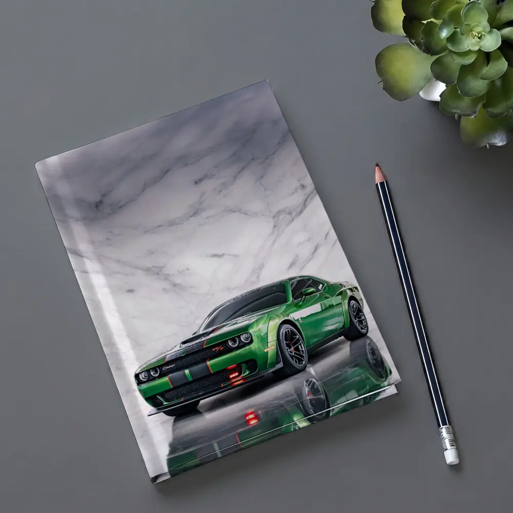 Dodge Challenger Green on Marble Background – Notebooks