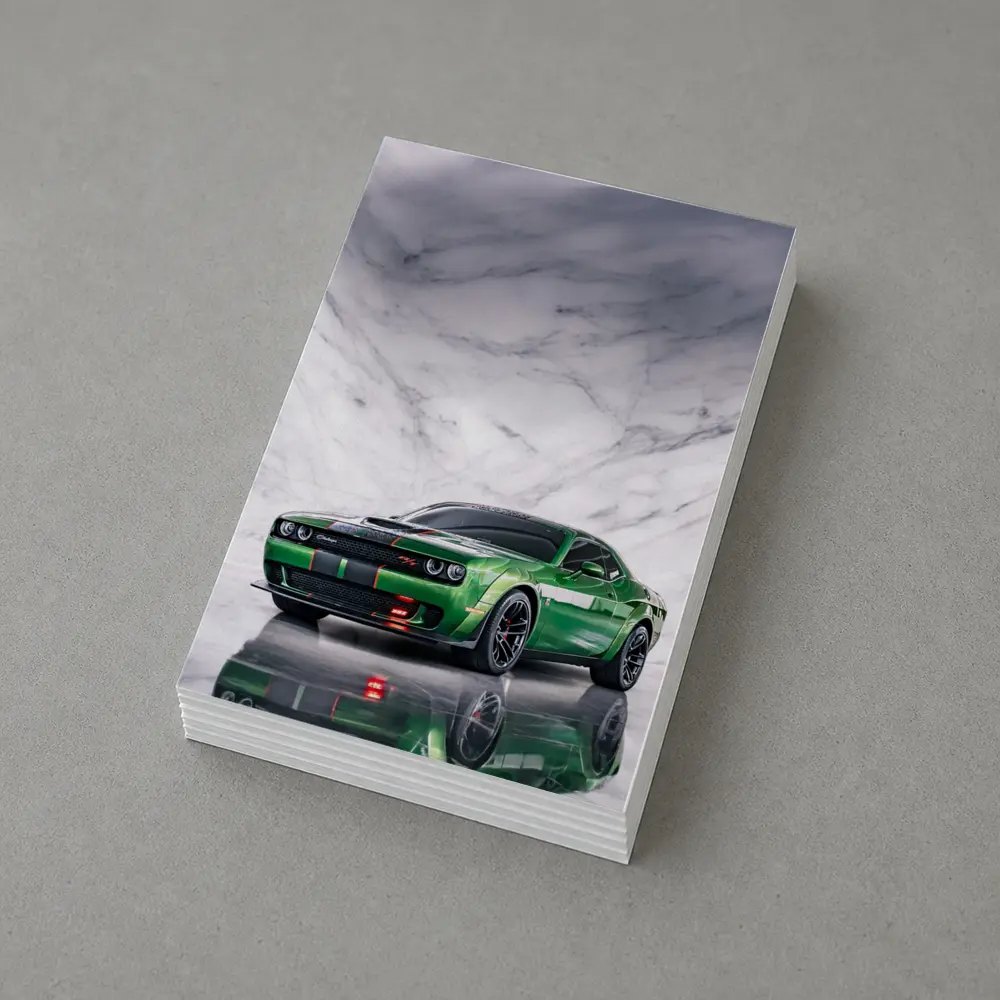 Dodge Challenger Green on Marble Background – Postcards
