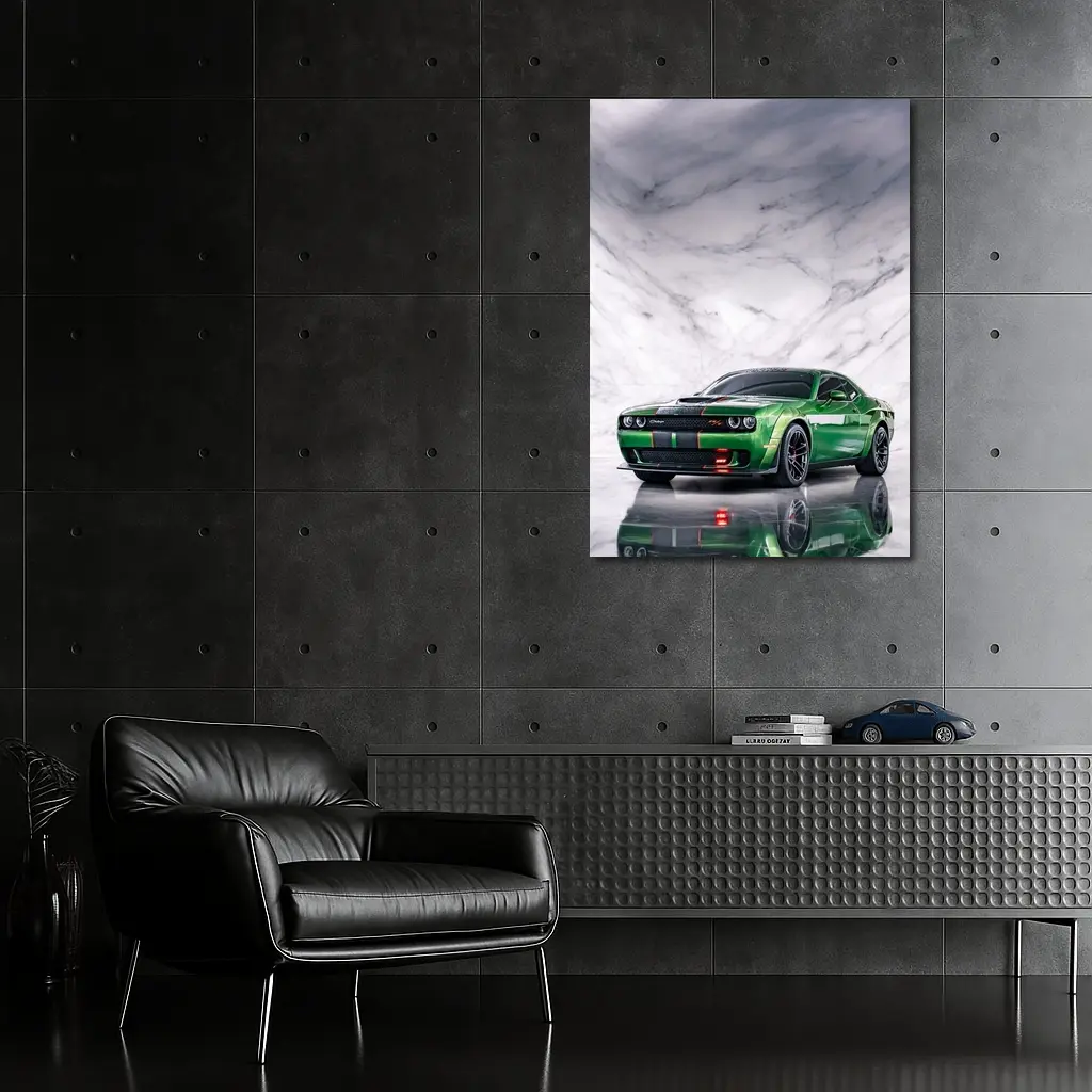Dodge Challenger Green on Marble Background – Wall Art