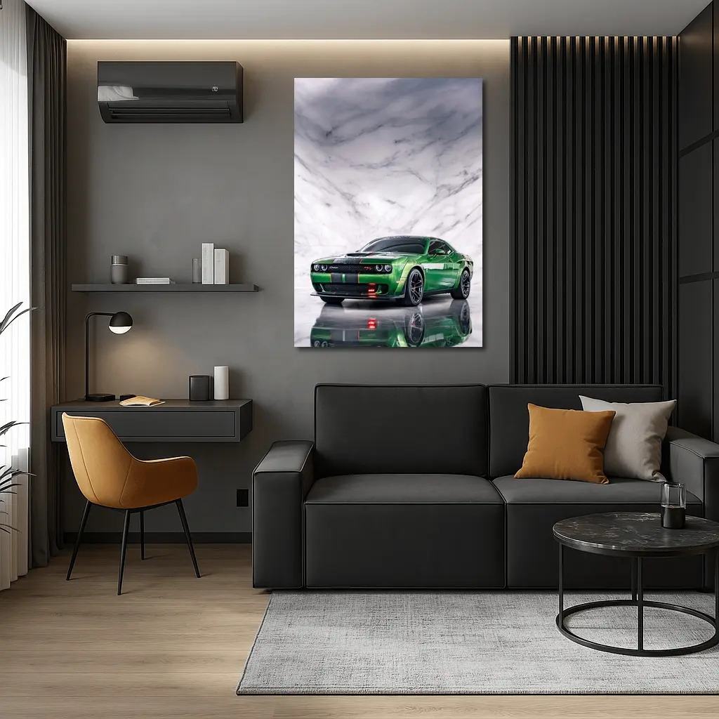 Dodge Challenger Green on Marble Background – Wall Art
