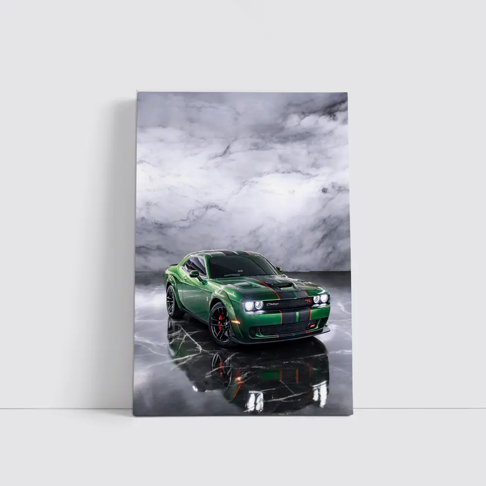 Dodge Challenger Green Muscle Car Marble Background – Wall Art