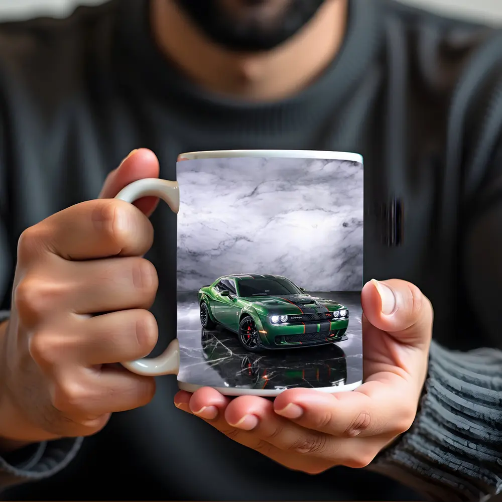 Dodge Challenger Green Muscle Car Marble Background – Mugs