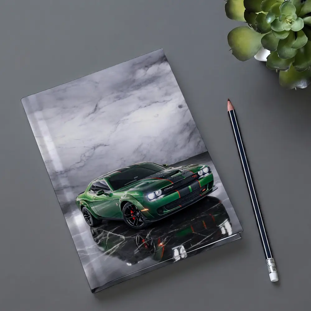 Dodge Challenger Green Muscle Car Marble Background – Notebooks