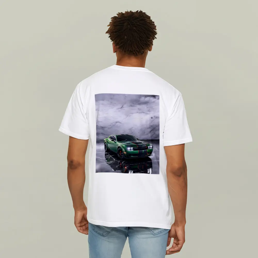 Dodge Challenger Green Muscle Car Marble Background – T-Shirts