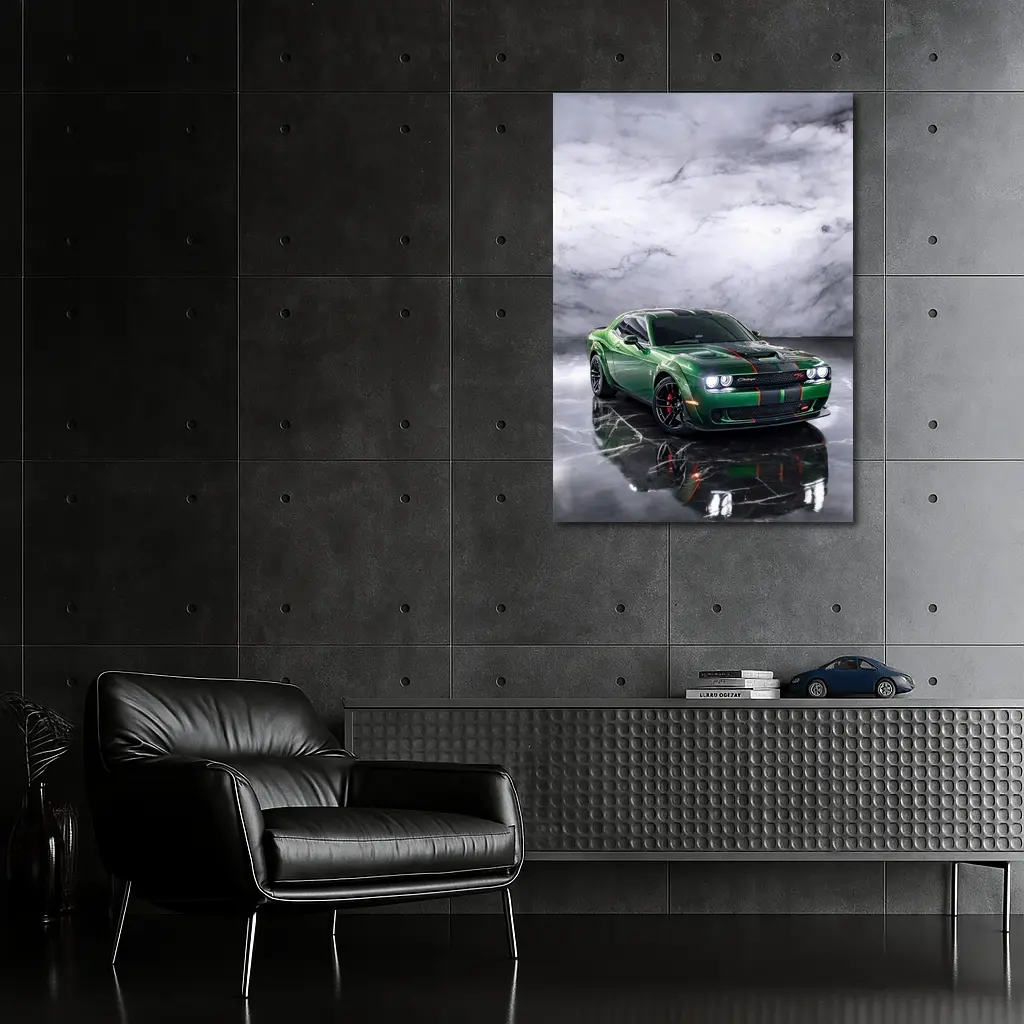 Dodge Challenger Green Muscle Car Marble Background – Wall Art