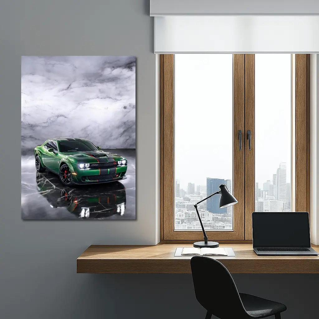 Dodge Challenger Green Muscle Car Marble Background – Wall Art