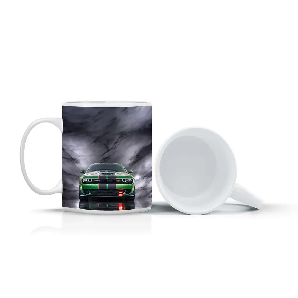Dodge Challenger Green on Marble Background – Mugs