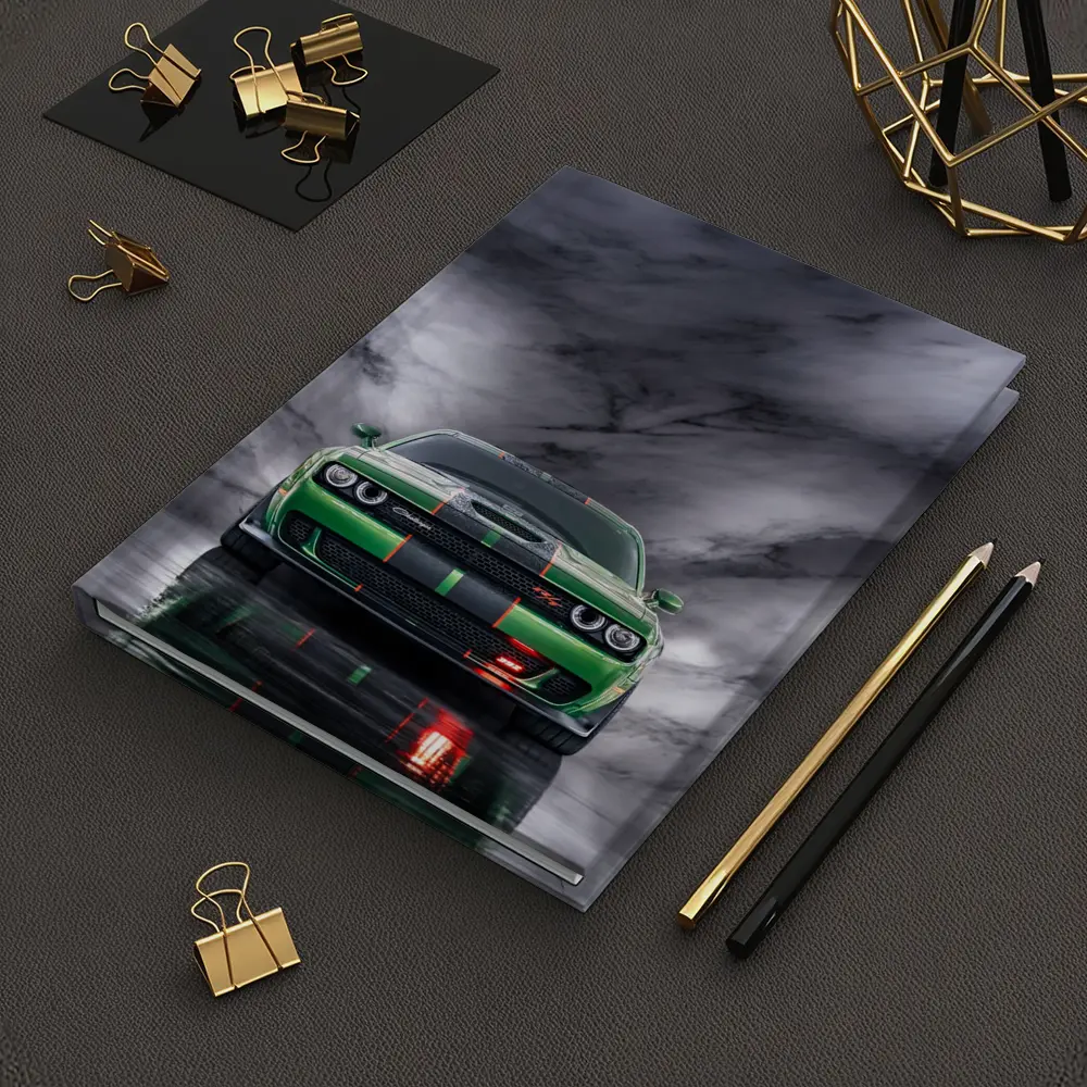 Dodge Challenger Green on Marble Background – Notebooks