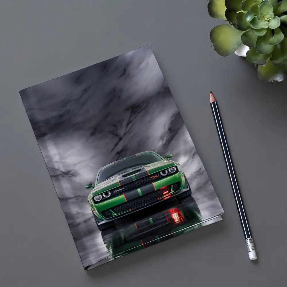Dodge Challenger Green on Marble Background – Notebooks