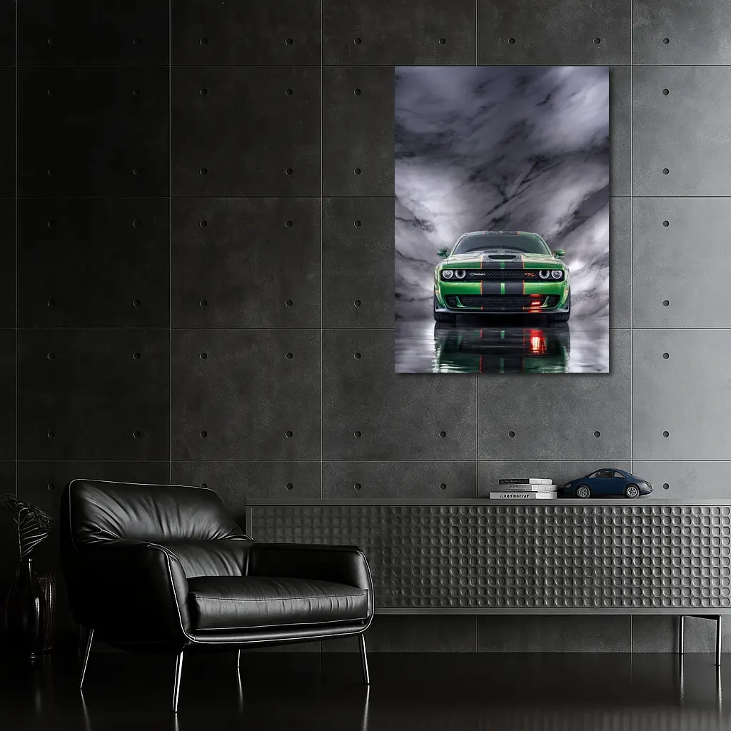 Dodge Challenger Green on Marble Background – Wall Art