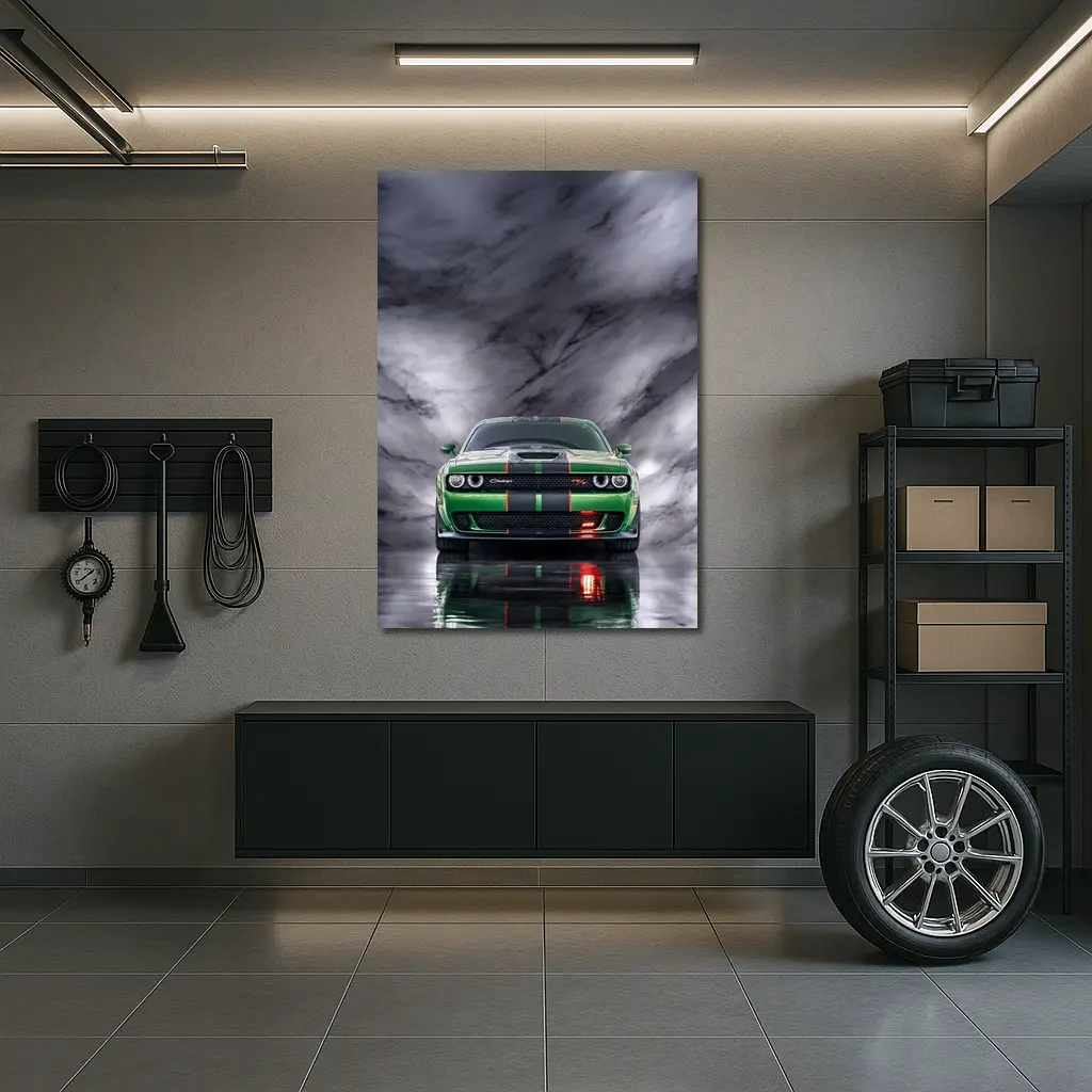 Dodge Challenger Green on Marble Background – Wall Art