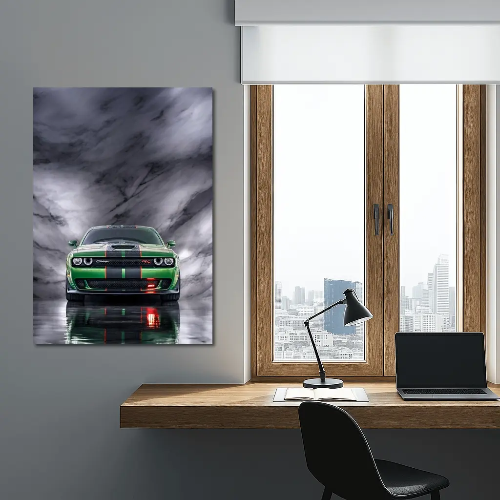 Dodge Challenger Green on Marble Background – Wall Art