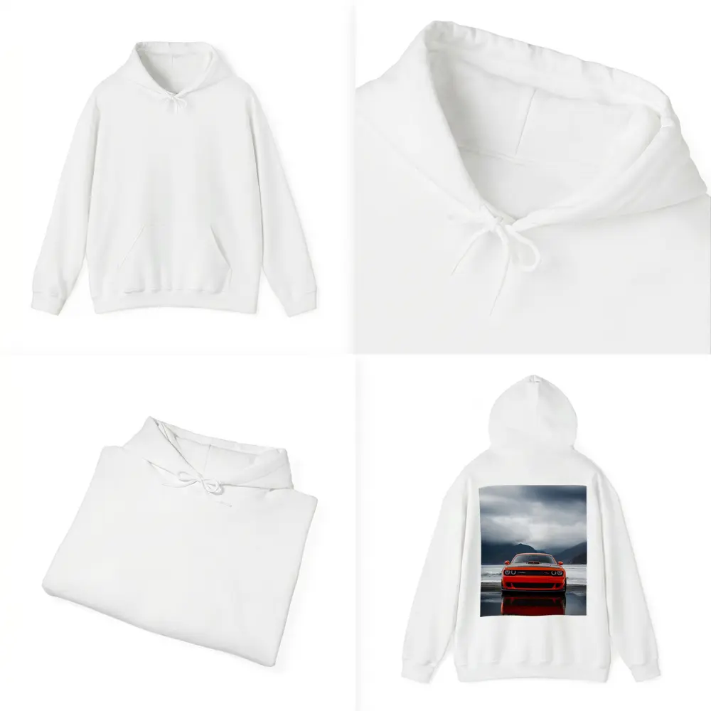 Dodge Challenger Red Stormy Beach Mountains – Hoodies