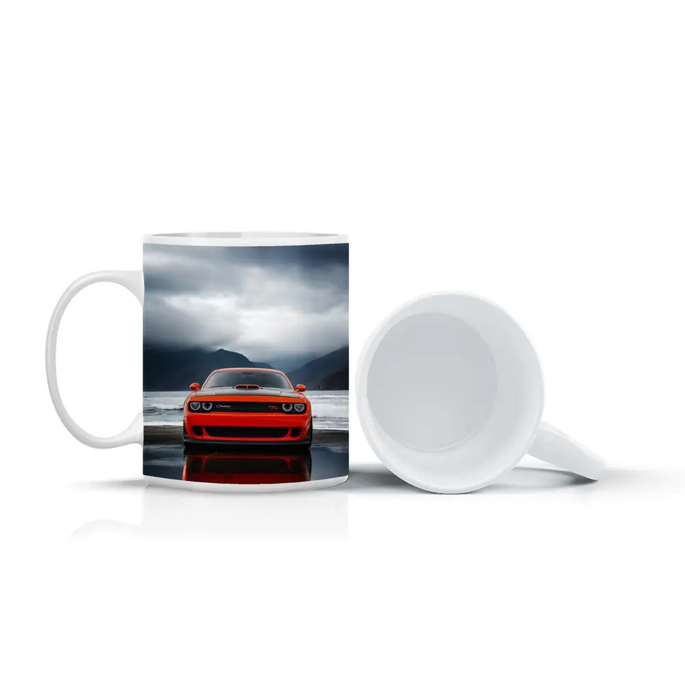 Dodge Challenger Red Stormy Beach Mountains – Mugs