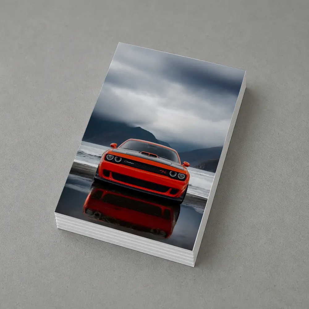 Dodge Challenger Red Stormy Beach Mountains – Postcards