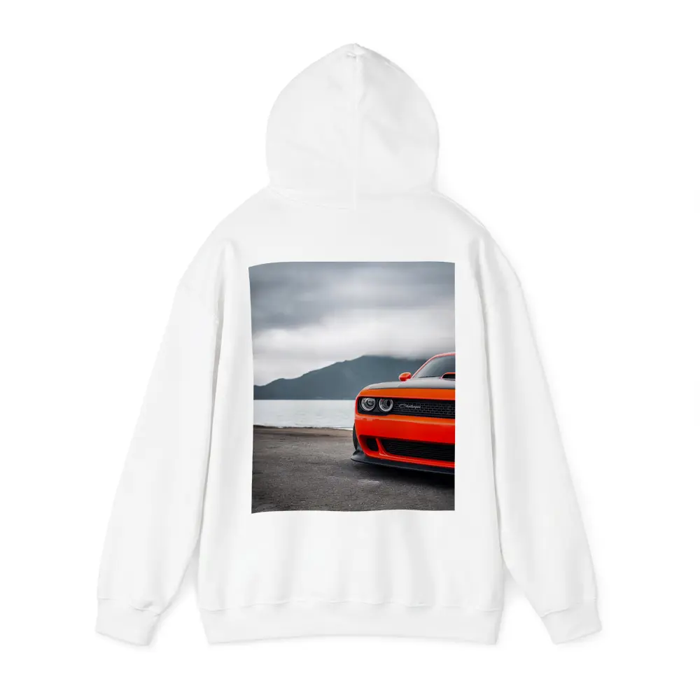 Dodge Challenger Orange Front Cloudy Mountain Shore – Hoodies