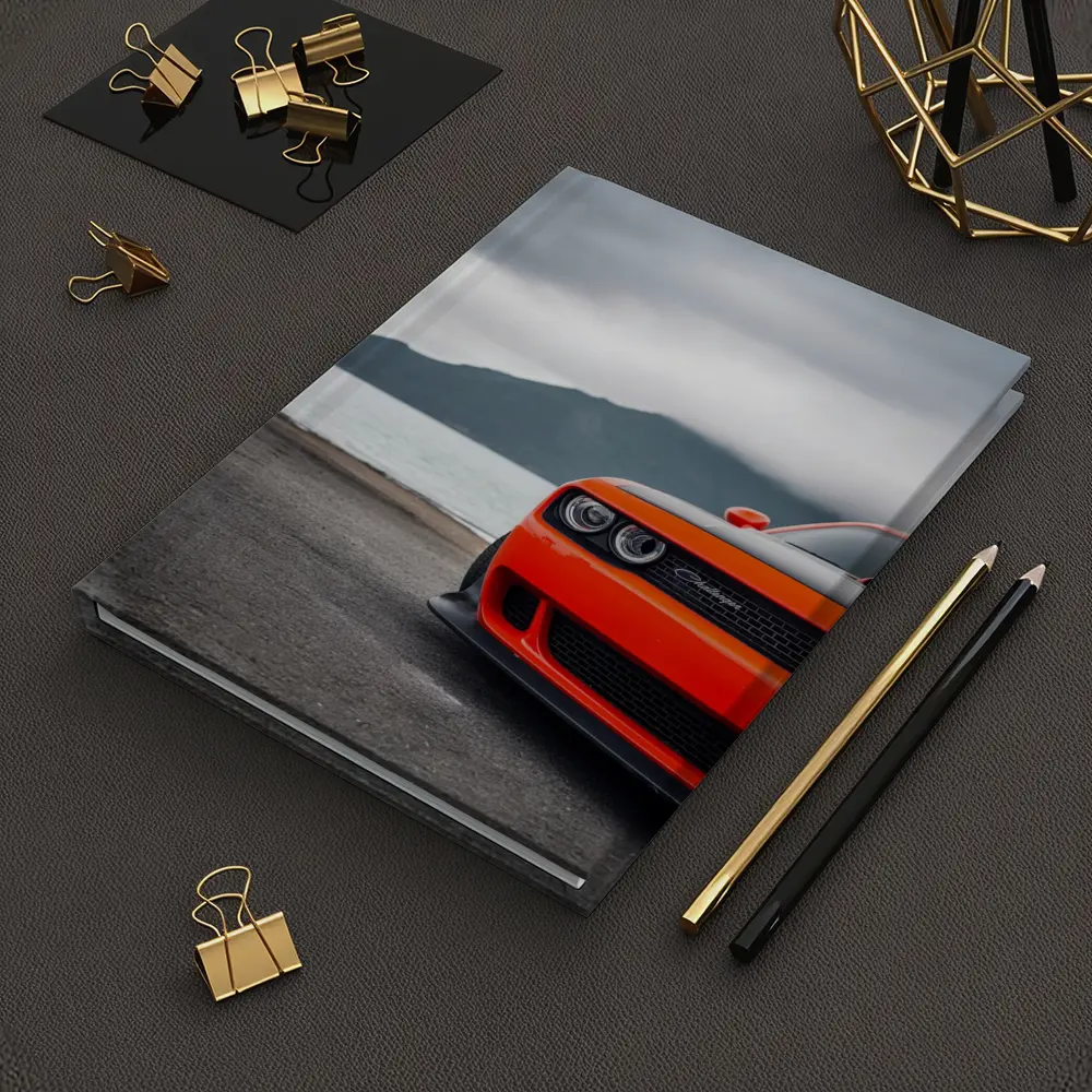 Dodge Challenger Orange Front Cloudy Mountain Shore – Notebooks