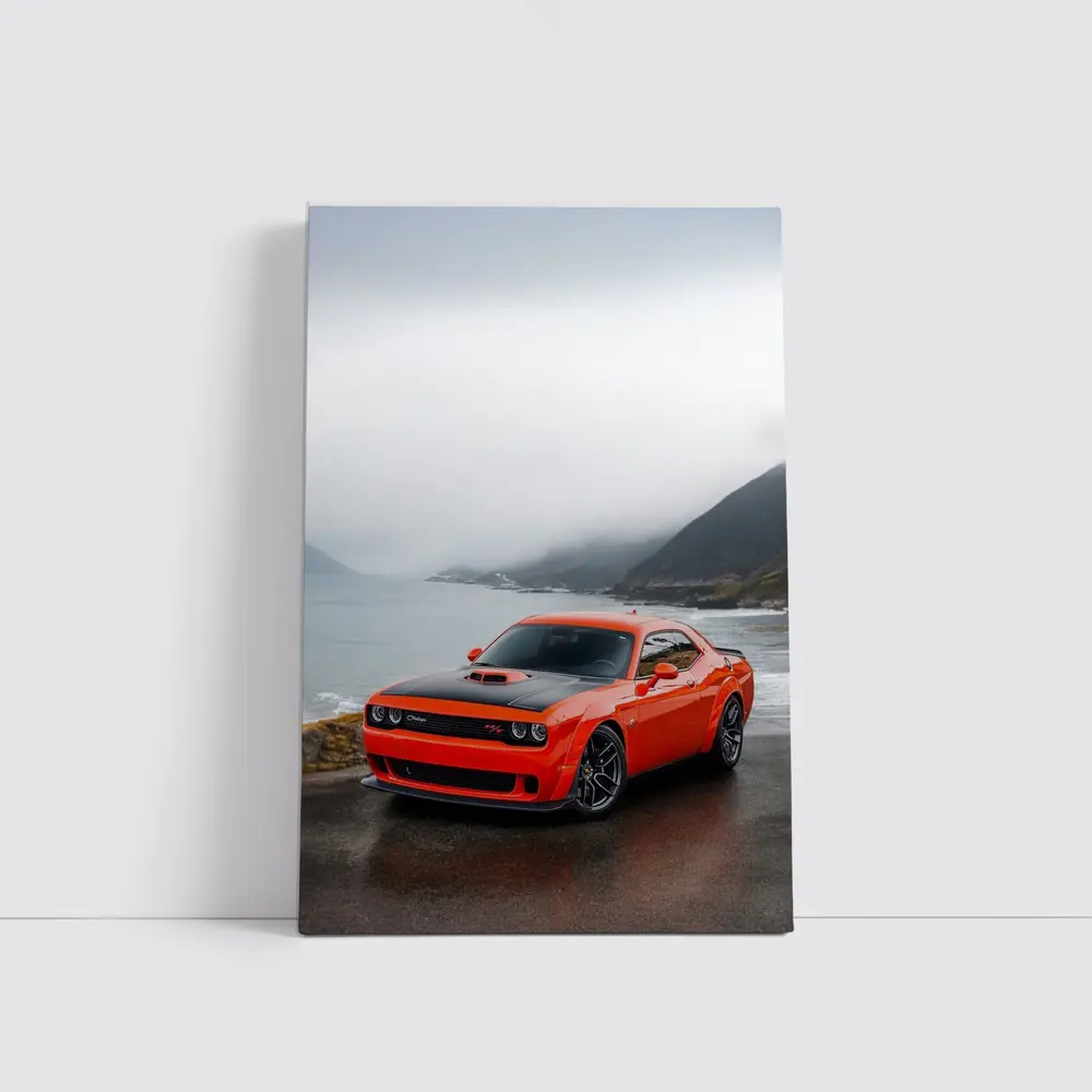 Dodge Challenger Hellcat Foggy Coastal Mountains – Wall Art
