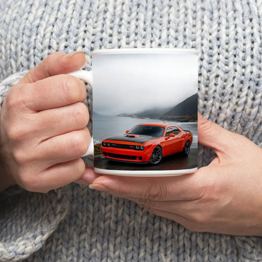 Dodge Challenger Hellcat Foggy Coastal Mountains – Mugs