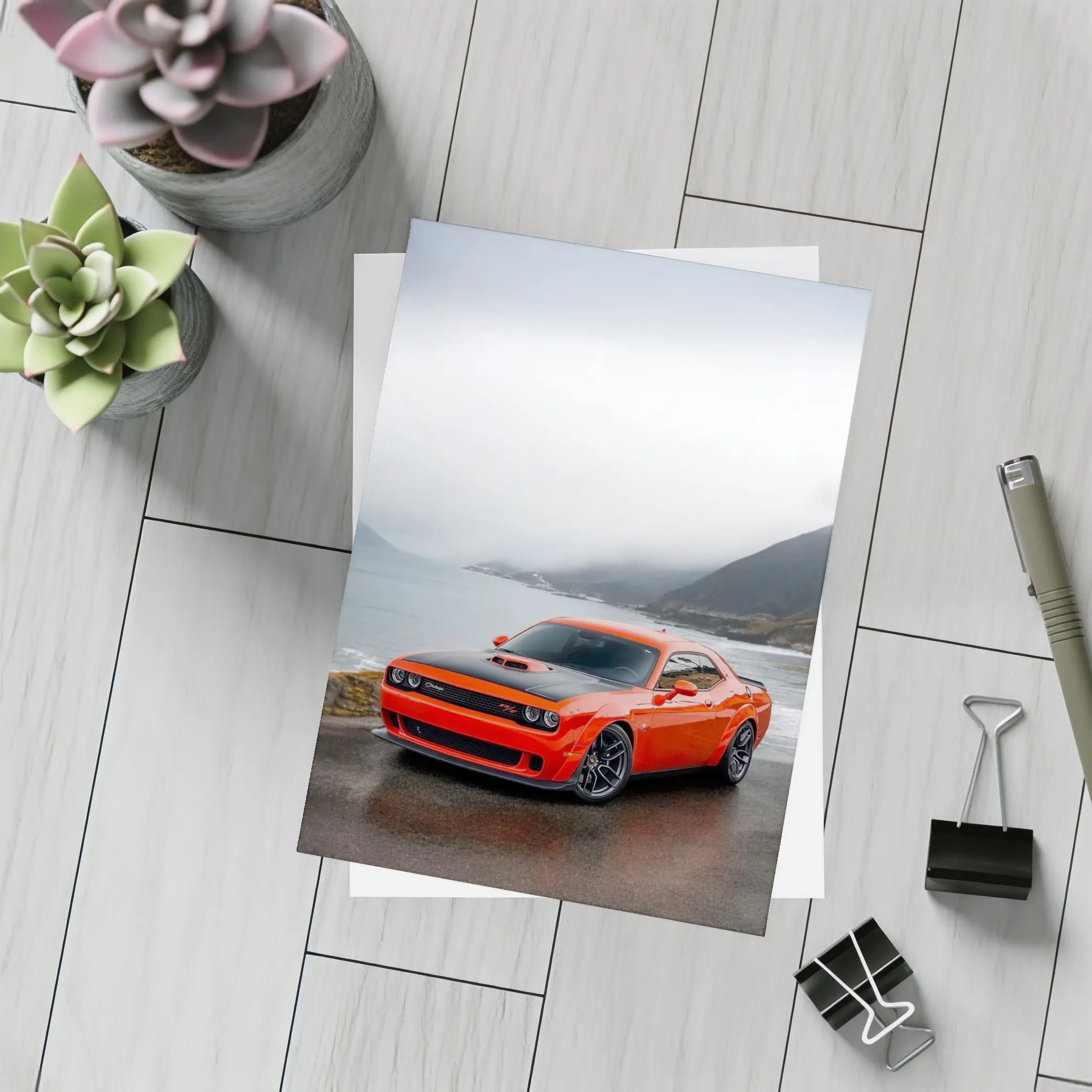 Dodge Challenger Hellcat Foggy Coastal Mountains – Postcards