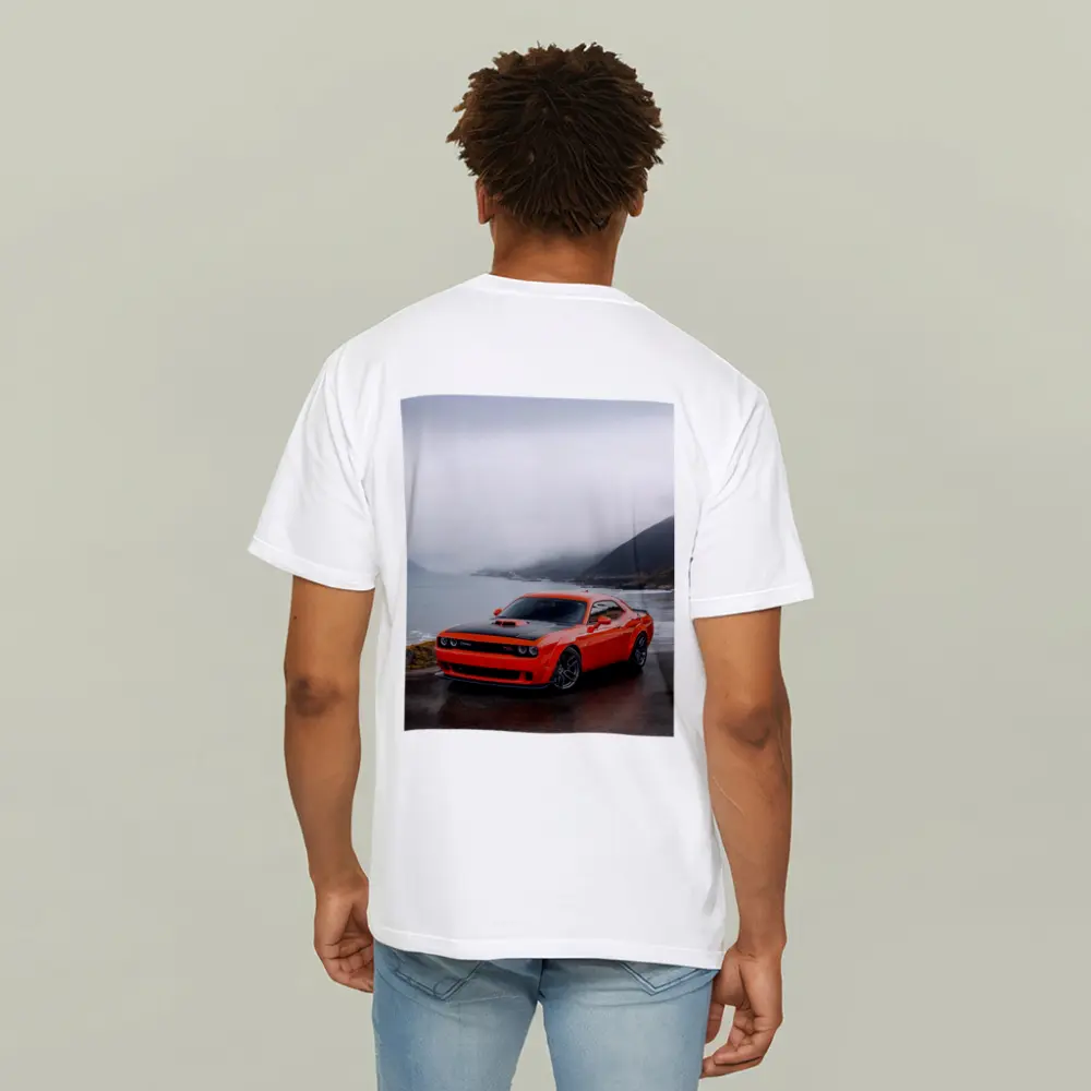Dodge Challenger Hellcat Foggy Coastal Mountains – T-Shirts