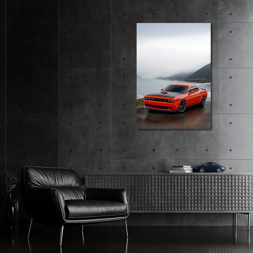 Dodge Challenger Hellcat Foggy Coastal Mountains – Wall Art