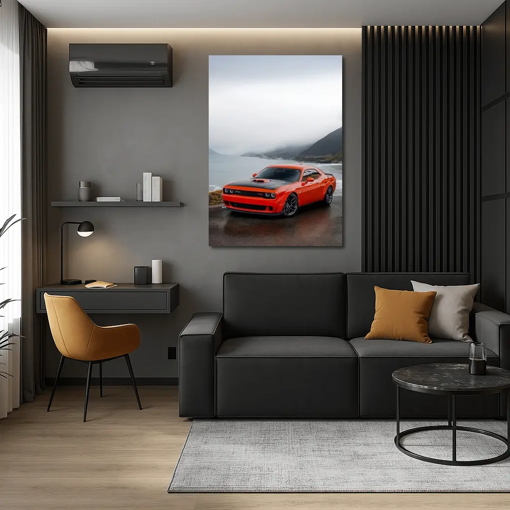 Dodge Challenger Hellcat Foggy Coastal Mountains – Wall Art