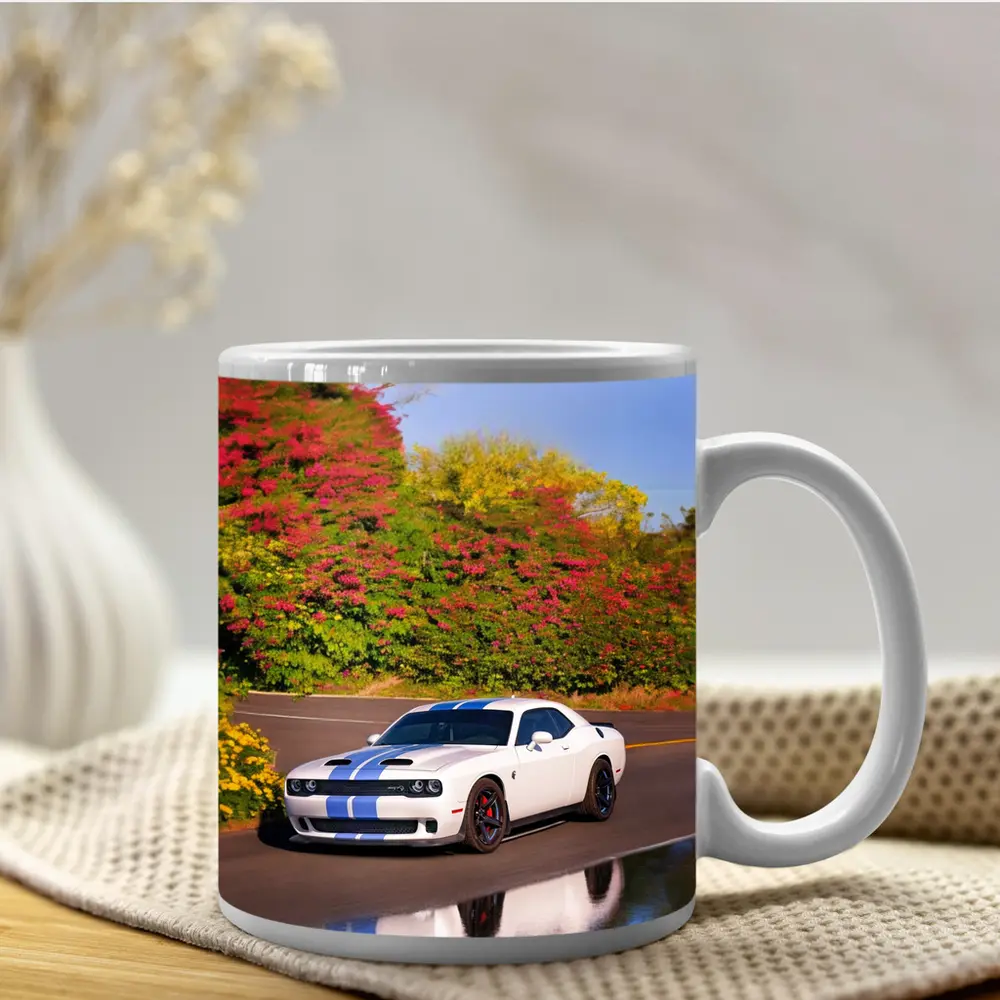Dodge Challenger SRT White Blue Stripes Road – Mugs