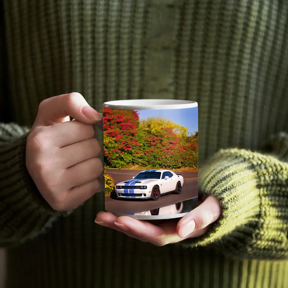 Dodge Challenger SRT White Blue Stripes Road – Mugs