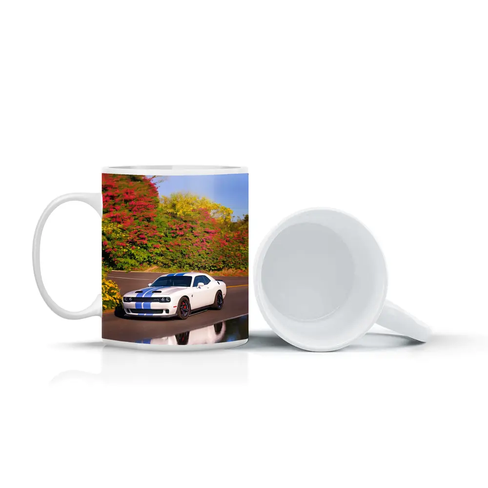 Dodge Challenger SRT White Blue Stripes Road – Mugs