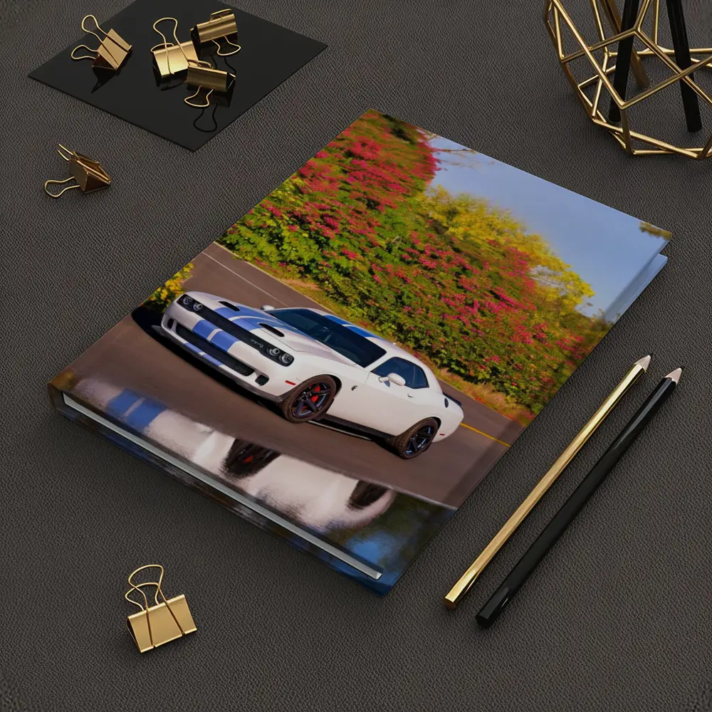 Dodge Challenger SRT White Blue Stripes Road – Notebooks