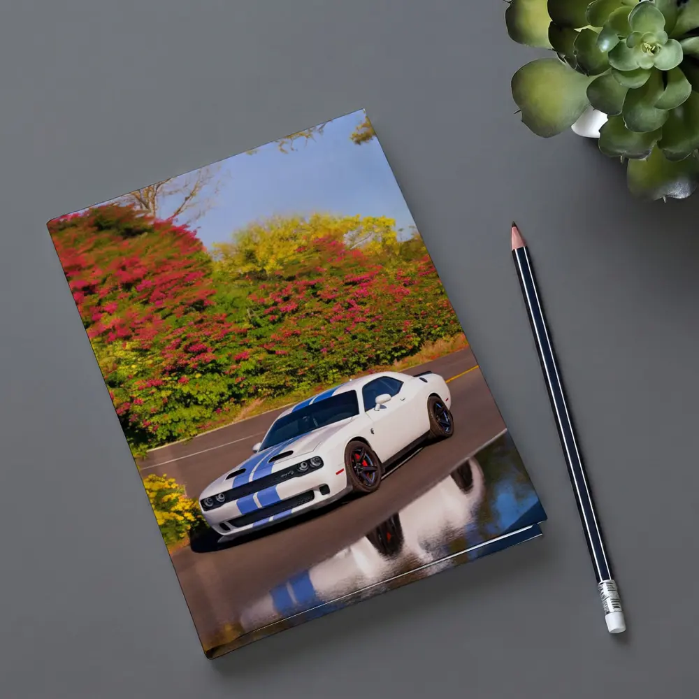 Dodge Challenger SRT White Blue Stripes Road – Notebooks