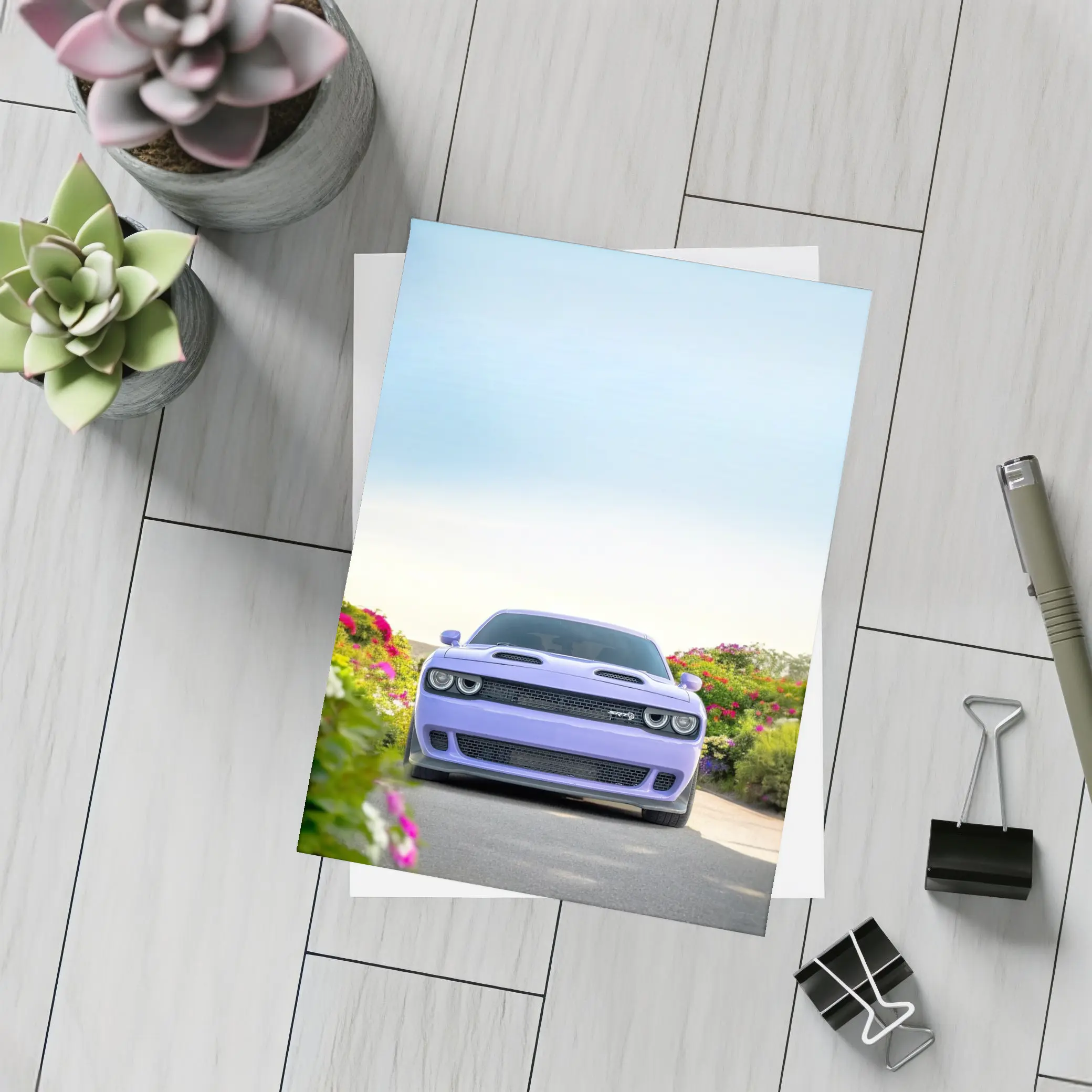 Dodge Challenger SRT Front View Floral Background – Postcards