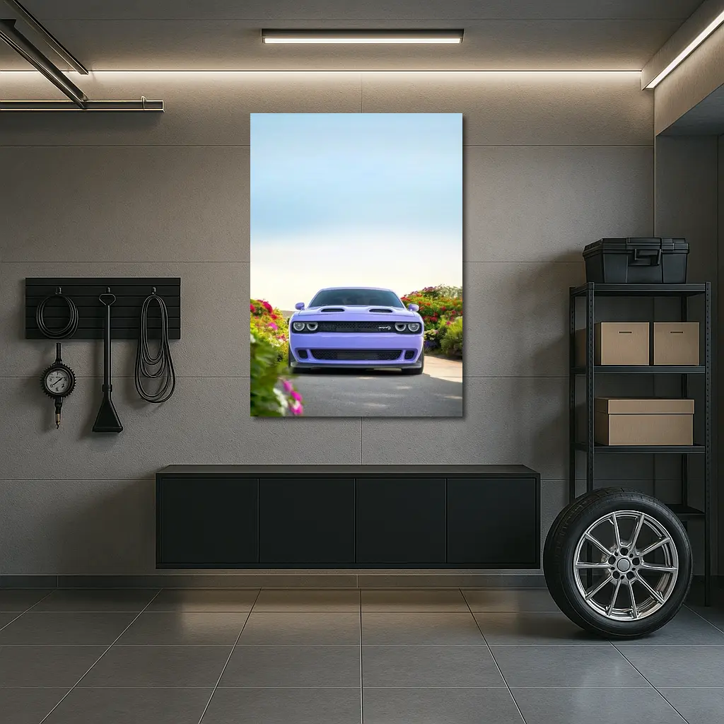 Dodge Challenger SRT Front View Floral Background – Wall Art