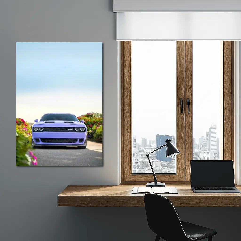Dodge Challenger SRT Front View Floral Background – Wall Art