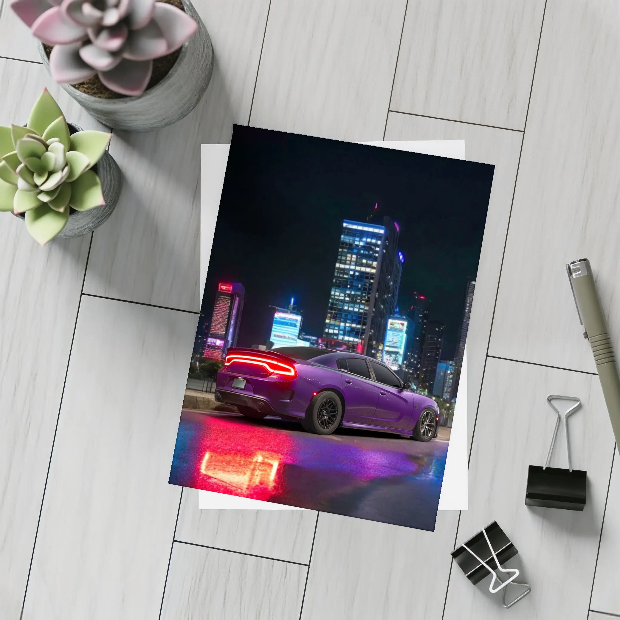 Dodge Charger Purple Night City Lights – Postcards