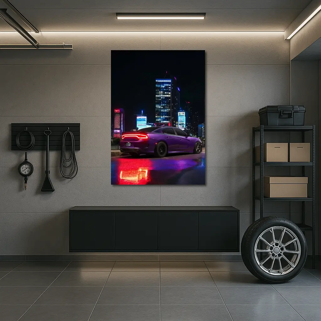 Dodge Charger Purple Night City Lights – Wall Art